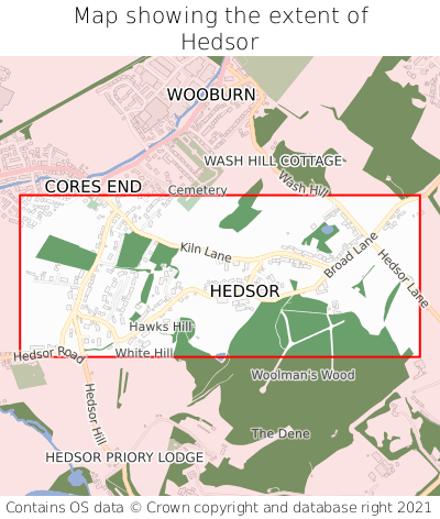 Map showing extent of Hedsor as bounding box