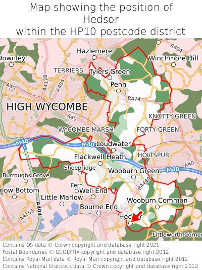 Map showing location of Hedsor within HP10