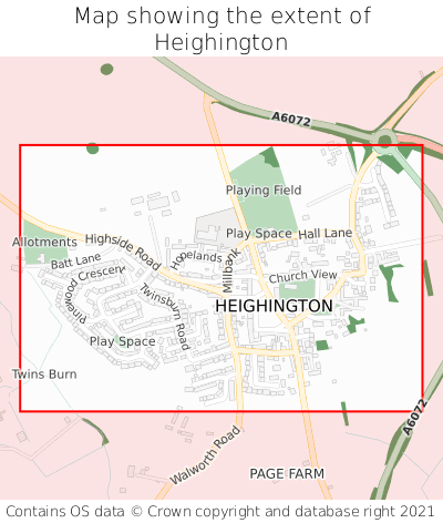 Map showing extent of Heighington as bounding box