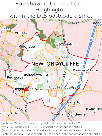 Map showing location of Heighington within DL5