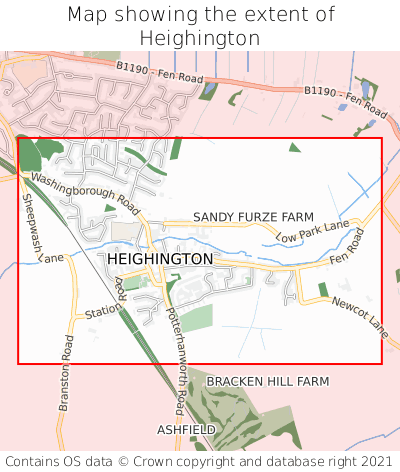 Map showing extent of Heighington as bounding box