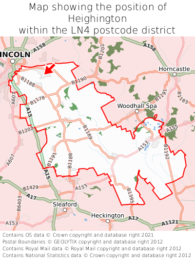 Map showing location of Heighington within LN4