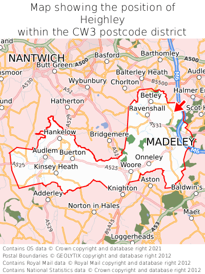 Map showing location of Heighley within CW3
