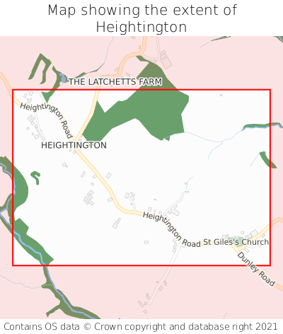 Map showing extent of Heightington as bounding box