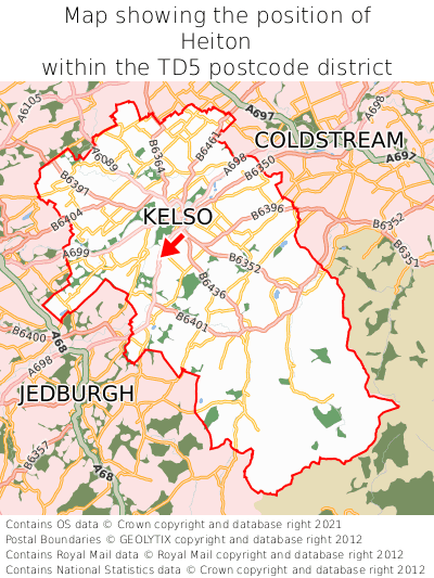 Map showing location of Heiton within TD5