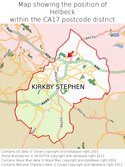 Map showing location of Helbeck within CA17