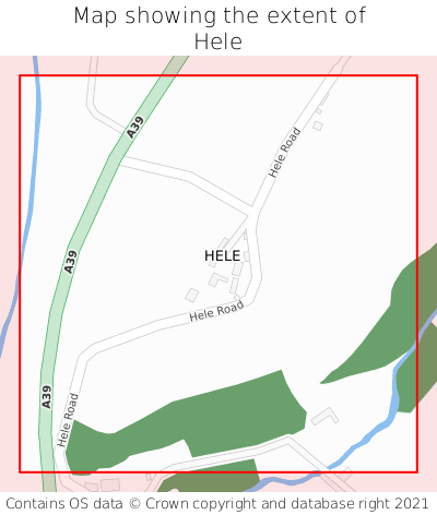 Map showing extent of Hele as bounding box