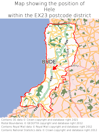 Map showing location of Hele within EX23