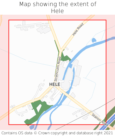 Map showing extent of Hele as bounding box