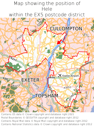 Map showing location of Hele within EX5