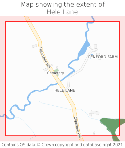 Map showing extent of Hele Lane as bounding box