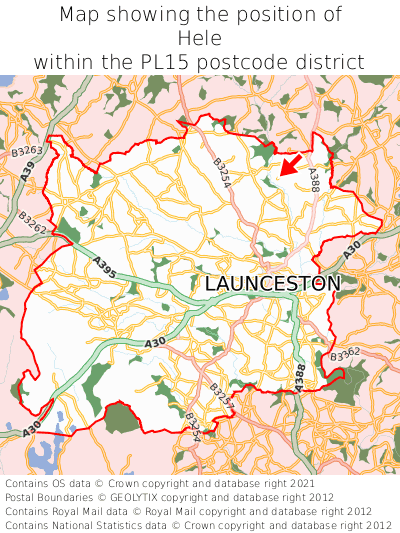 Map showing location of Hele within PL15