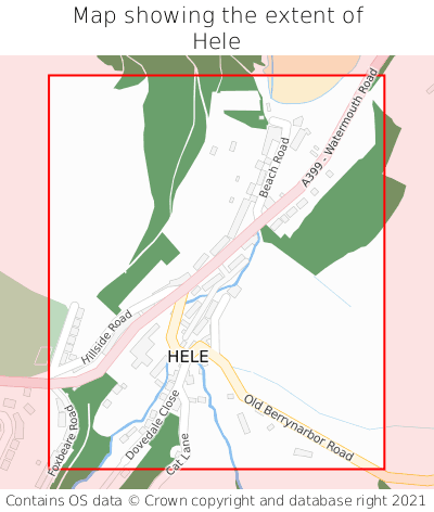 Map showing extent of Hele as bounding box