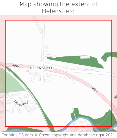 Map showing extent of Helensfield as bounding box