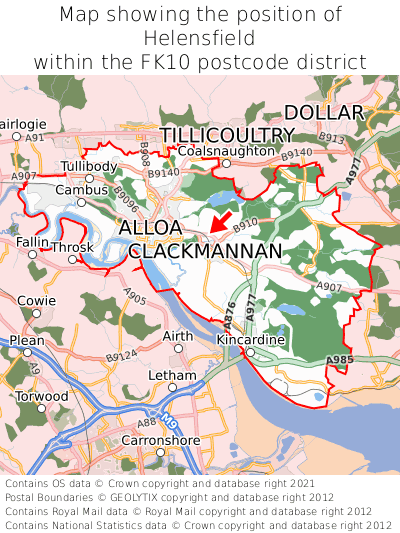 Map showing location of Helensfield within FK10