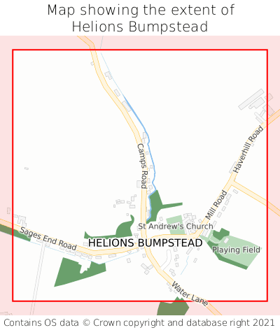 Map showing extent of Helions Bumpstead as bounding box