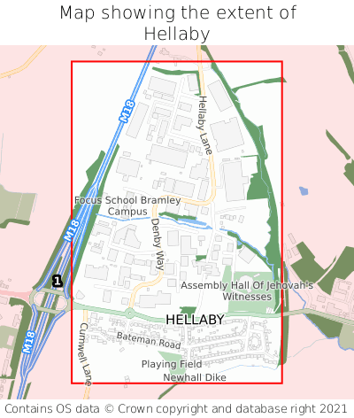 Map showing extent of Hellaby as bounding box