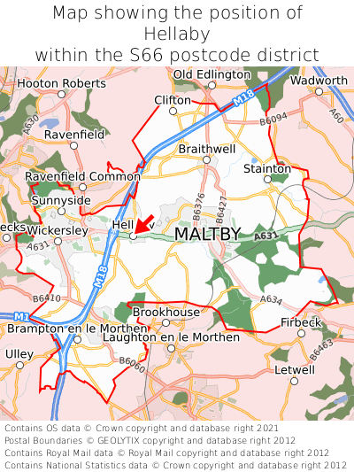 Map showing location of Hellaby within S66