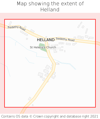 Map showing extent of Helland as bounding box