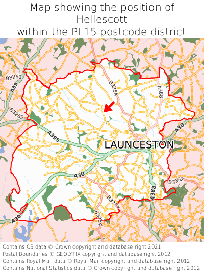 Map showing location of Hellescott within PL15