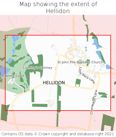 Map showing extent of Hellidon as bounding box