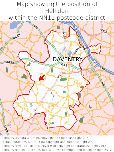 Map showing location of Hellidon within NN11