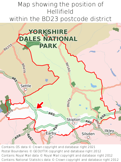 Map showing location of Hellifield within BD23