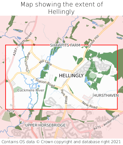 Map showing extent of Hellingly as bounding box