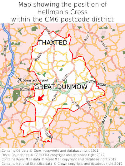 Map showing location of Hellman's Cross within CM6