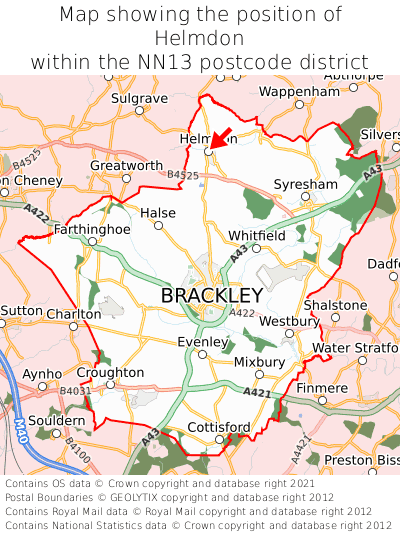 Map showing location of Helmdon within NN13