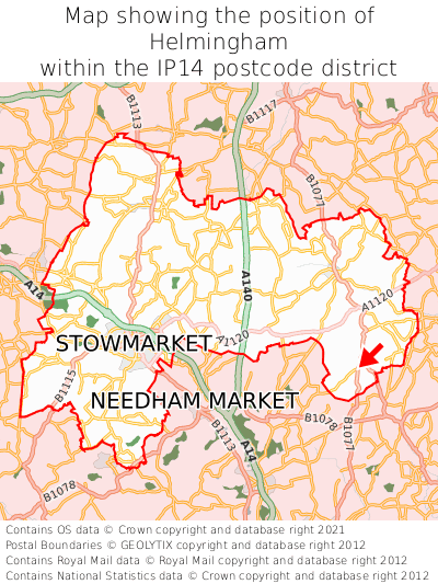 Map showing location of Helmingham within IP14