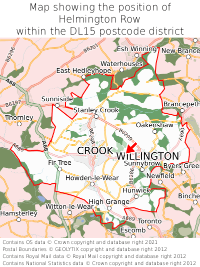 Map showing location of Helmington Row within DL15