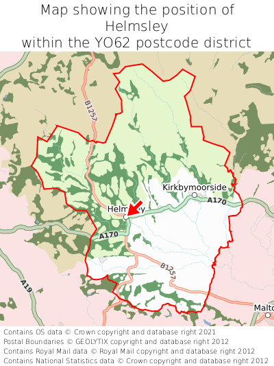 Map showing location of Helmsley within YO62