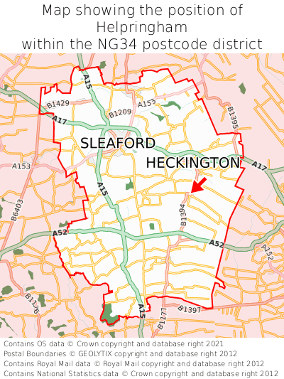 Map showing location of Helpringham within NG34