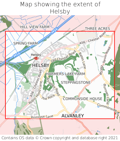 Map showing extent of Helsby as bounding box