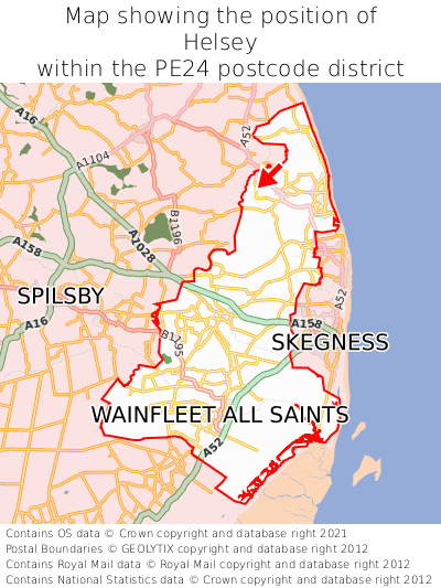 Map showing location of Helsey within PE24