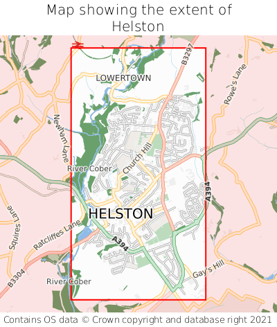 Map showing extent of Helston as bounding box