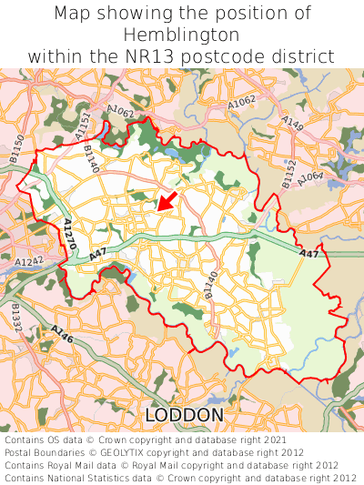 Map showing location of Hemblington within NR13