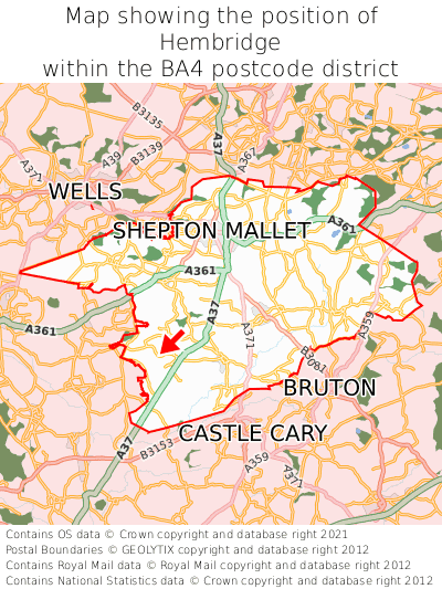 Map showing location of Hembridge within BA4