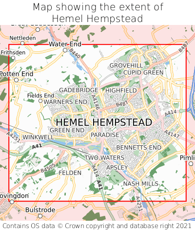 Map showing extent of Hemel Hempstead as bounding box