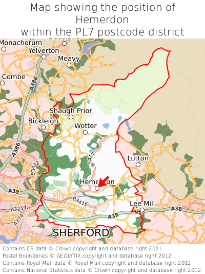 Map showing location of Hemerdon within PL7