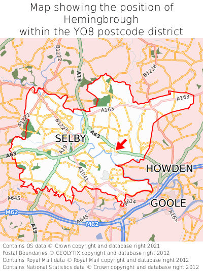 Map showing location of Hemingbrough within YO8