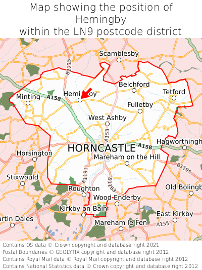 Map showing location of Hemingby within LN9