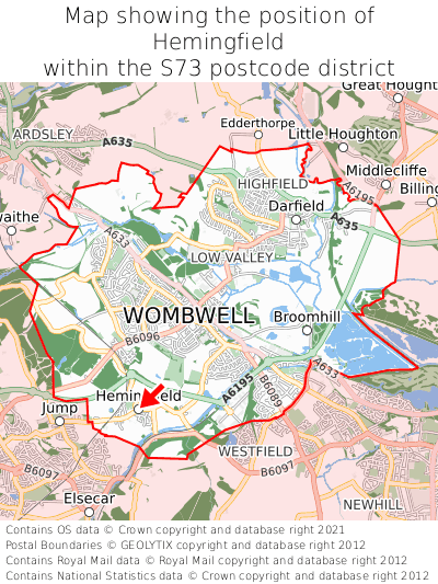Map showing location of Hemingfield within S73