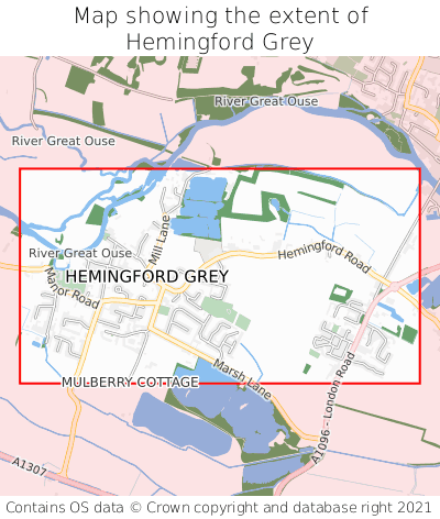 Map showing extent of Hemingford Grey as bounding box