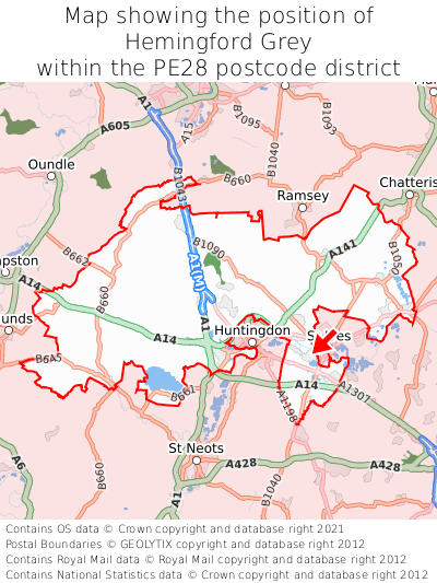 Map showing location of Hemingford Grey within PE28