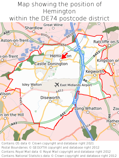 Map showing location of Hemington within DE74