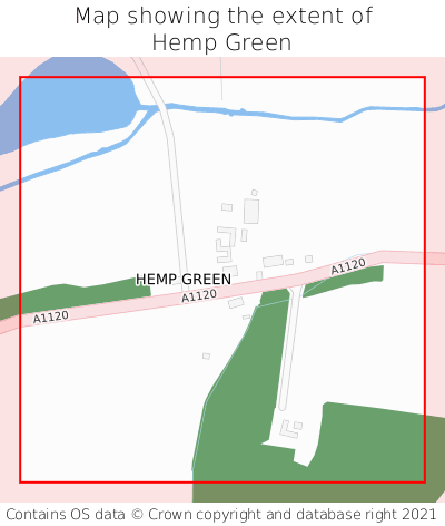 Map showing extent of Hemp Green as bounding box