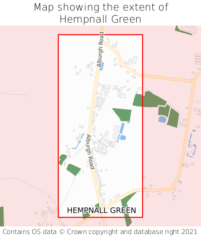 Map showing extent of Hempnall Green as bounding box