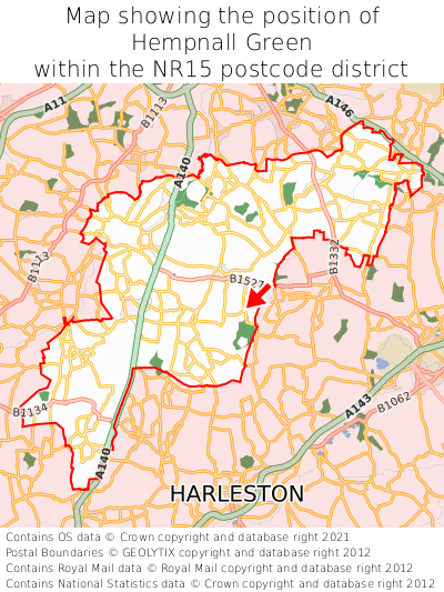 Map showing location of Hempnall Green within NR15